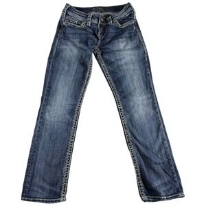 Silver Jeans Co. Suki Straight Jeans Womens 28/30 Blue Denim Embroidered Pockets